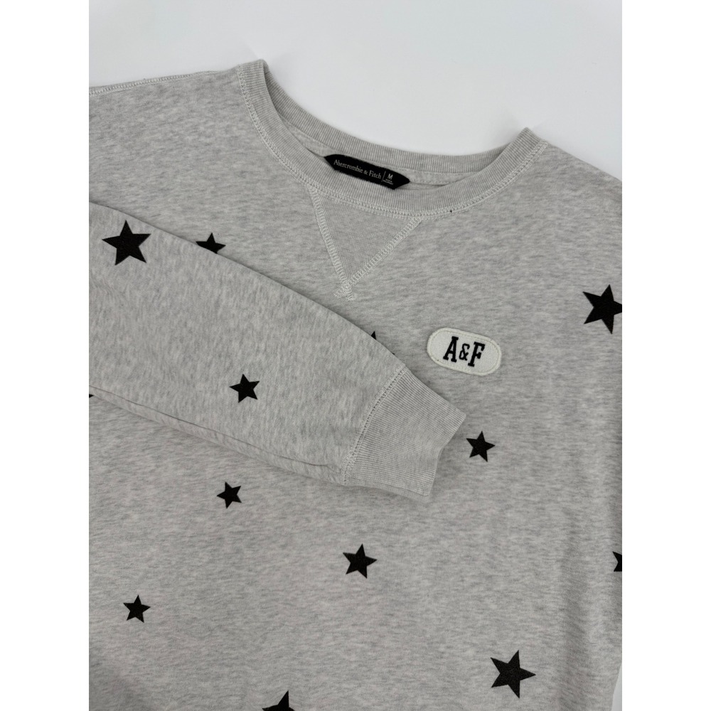 Abercrombie & Fitch Sweater Women Medium Gray Stars Sweatshirt Fleece Preppy Y2K